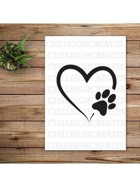 *2 for $20* Dog paw in heart vinyl decal Sticker Handcrafted